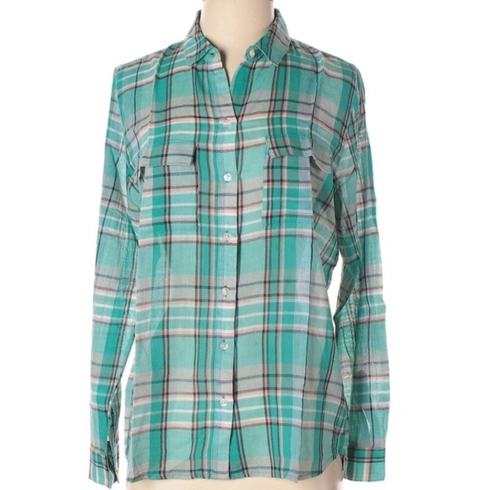 Gap Teal Boyfriend Plaid Button Down Shirt - Picture 7 of 8